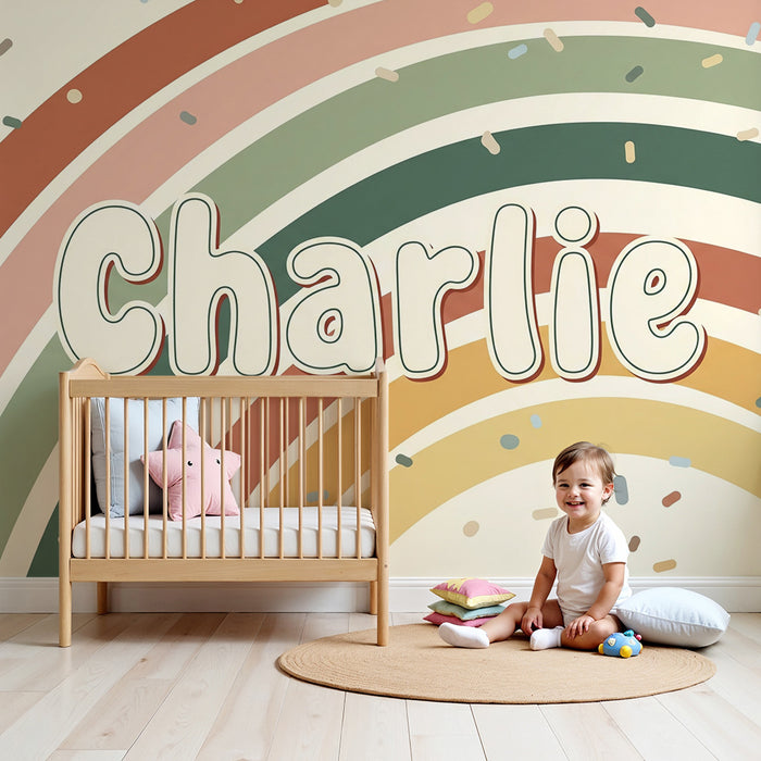 Kinderkamer behang | Kleurrijke regenboog met speelse confetti