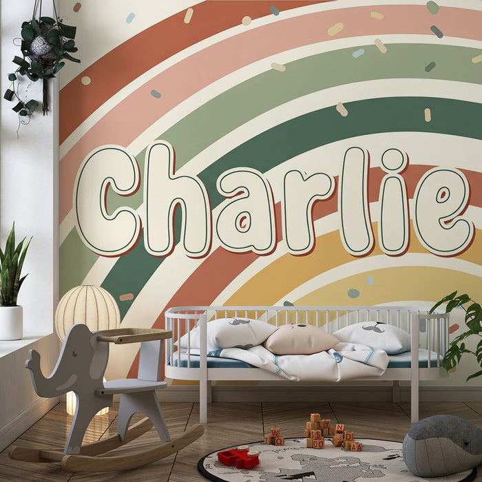 Kinderkamer behang | Kleurrijke regenboog met speelse confetti