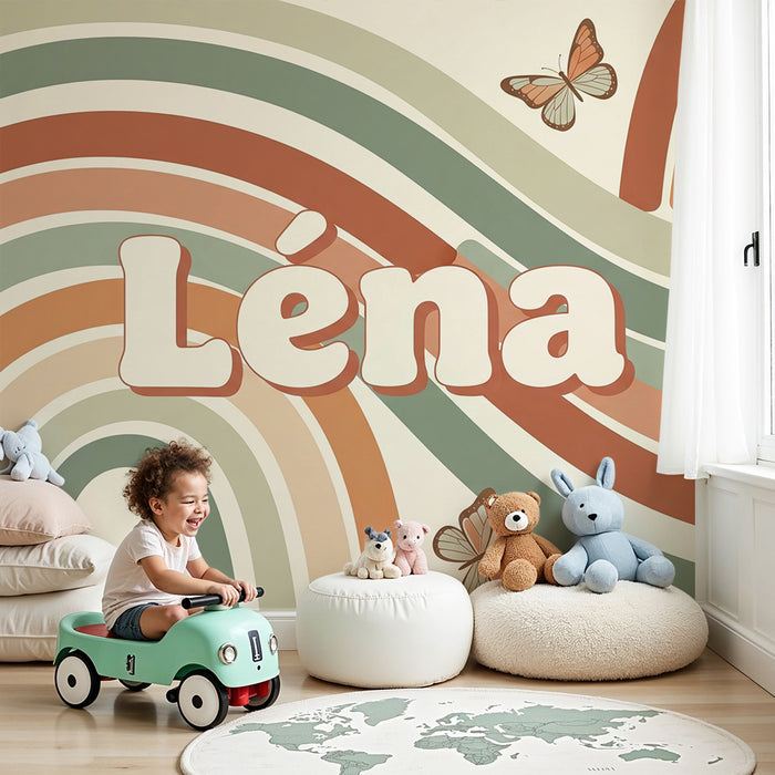 Kinderzimmer Tapete | Bunter Regenbogen mit zarten Schmetterlingen