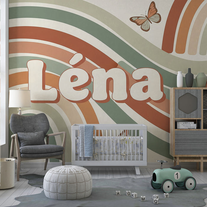 Kinderzimmer Tapete | Bunter Regenbogen mit zarten Schmetterlingen