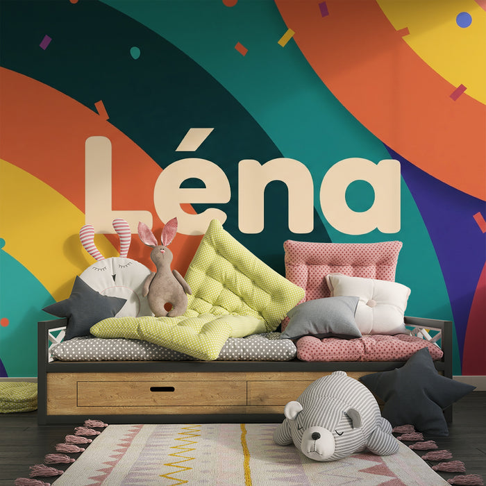 Barntapet | Färgglatt regnbåge och glada konfetti