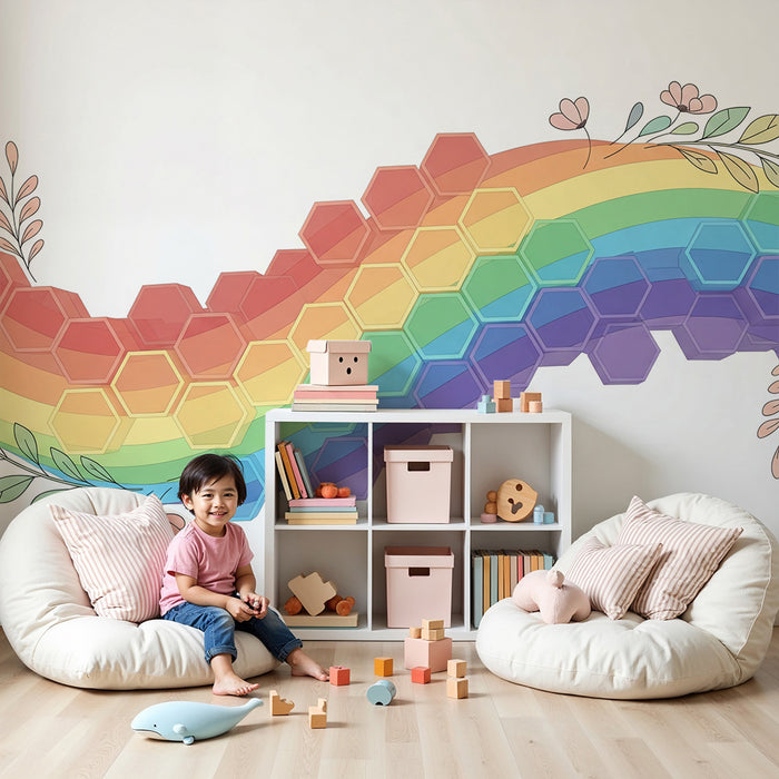 Tapet pentru cameră copii | Arc de cerc hexagonal cu flori delicate