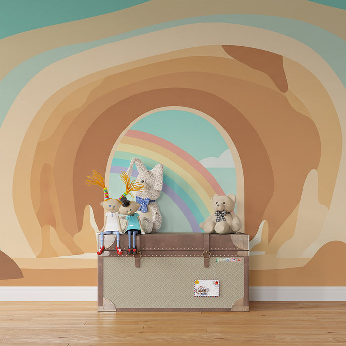 Papel pintado para habitación infantil | Arcoíris vibrante en un paisaje abstracto