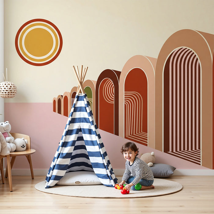 Kinderkamerbehang | Moderne geometrische motieven en kleurrijke bogen