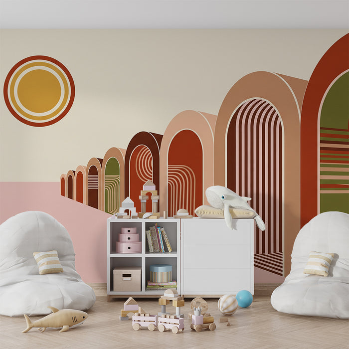 Kinderkamerbehang | Moderne geometrische motieven en kleurrijke bogen