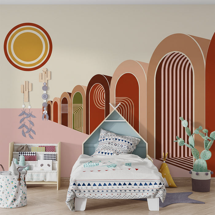 Kinderkamerbehang | Moderne geometrische motieven en kleurrijke bogen