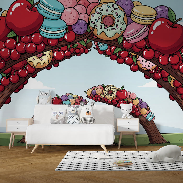 Papel pintado infantil | Arcos de frutas y dulces coloridos