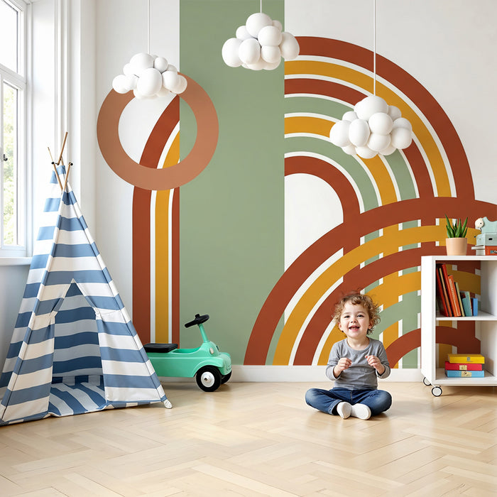Behang voor kinderkamer | Bogen in drie kleuren