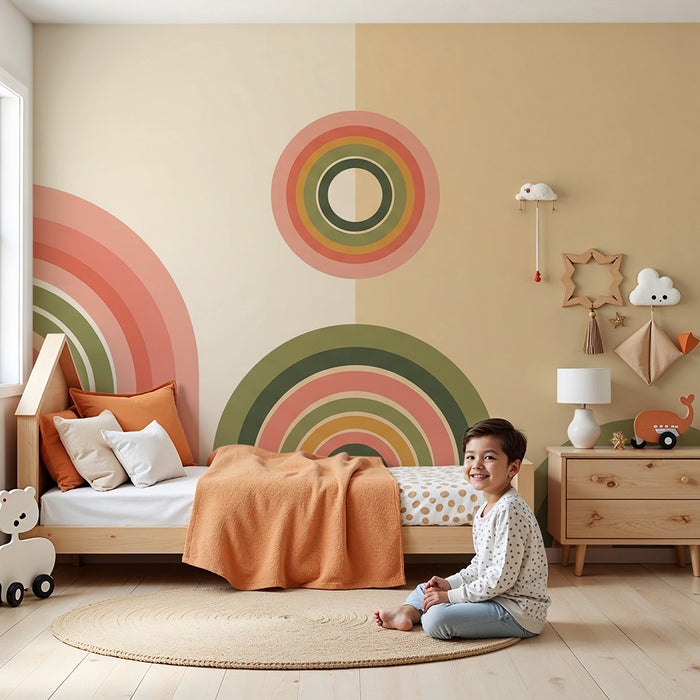 Papel pintado para habitación infantil | Arcos de colores y formas geométricas suaves