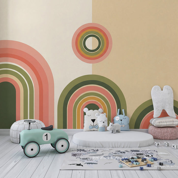 Papel pintado para habitación infantil | Arcos de colores y formas geométricas suaves