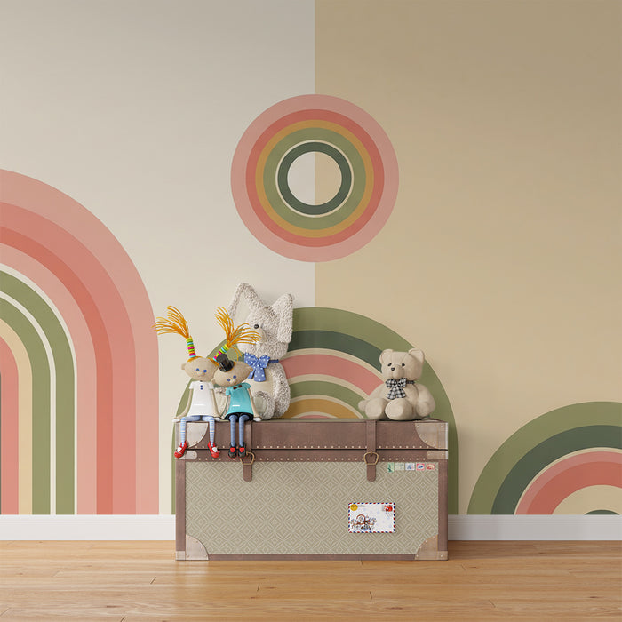Papel pintado para habitación infantil | Arcos de colores y formas geométricas suaves