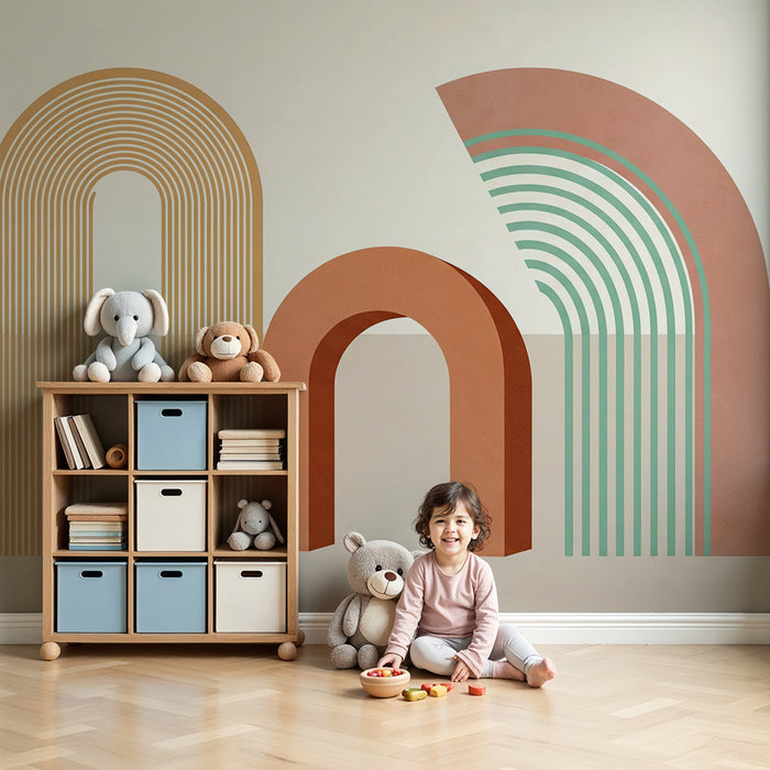 Kids room wallpaper | Colorful arcs and modern geometric shapes