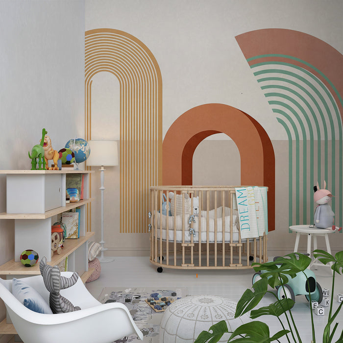 Kids room wallpaper | Colorful arcs and modern geometric shapes