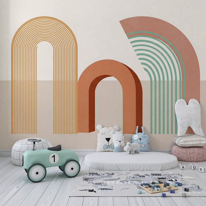 Kids room wallpaper | Colorful arcs and modern geometric shapes
