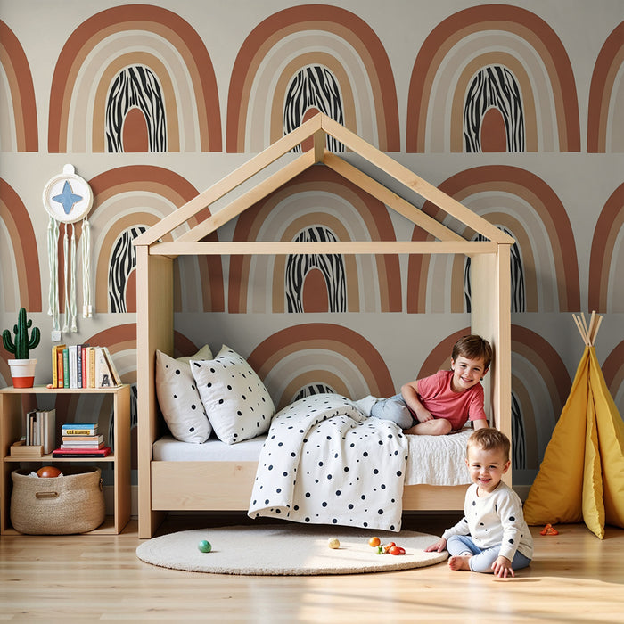 Carta da parati bambini | Arcobaleni moderni e motivi a righe