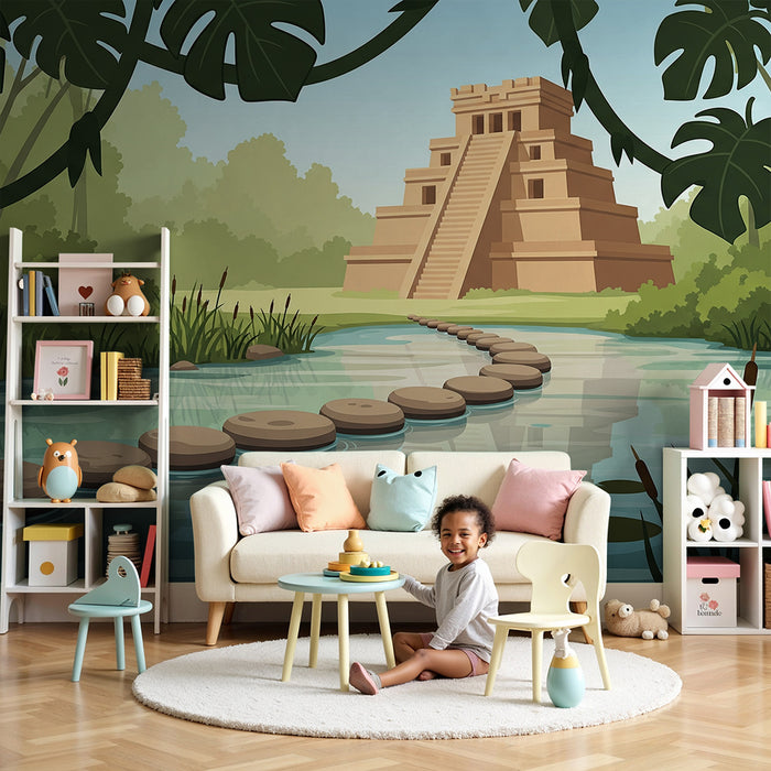Kinderzimmer-Tapete | Abenteuer im Dschungel mit Inka-Pyramide