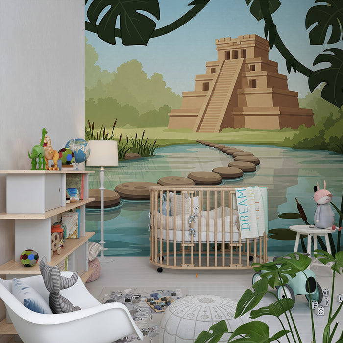 Kinderzimmer-Tapete | Abenteuer im Dschungel mit Inka-Pyramide