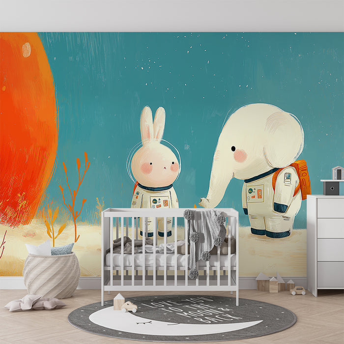 Kids room wallpaper | Arms astronaudid värvilisel planeedil