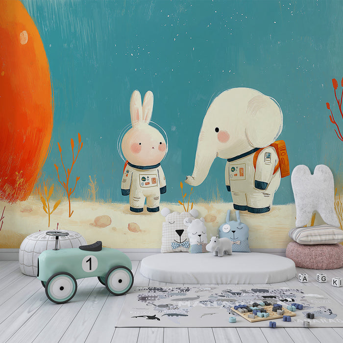 Kids room wallpaper | Arms astronaudid värvilisel planeedil