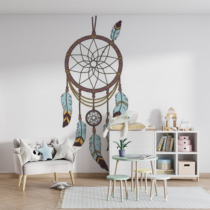 Kids room wallpaper | Colorful dream catcher with delicate feathers