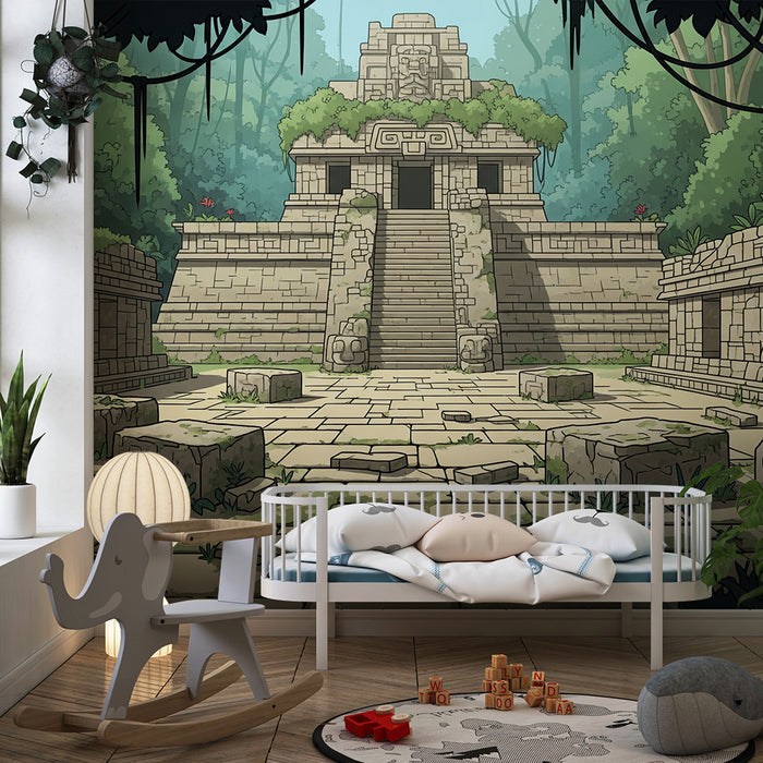 Carta da parati per cameretta | Nel cuore di un tempio azteco