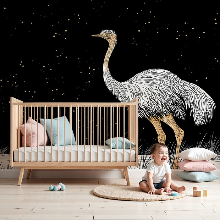 Barntapet | Struts under en svart och guldstjärnig himmel