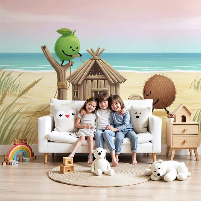 Kinderzimmer-Tapete | Strandabenteuer mit lustigen Früchte-Figuren