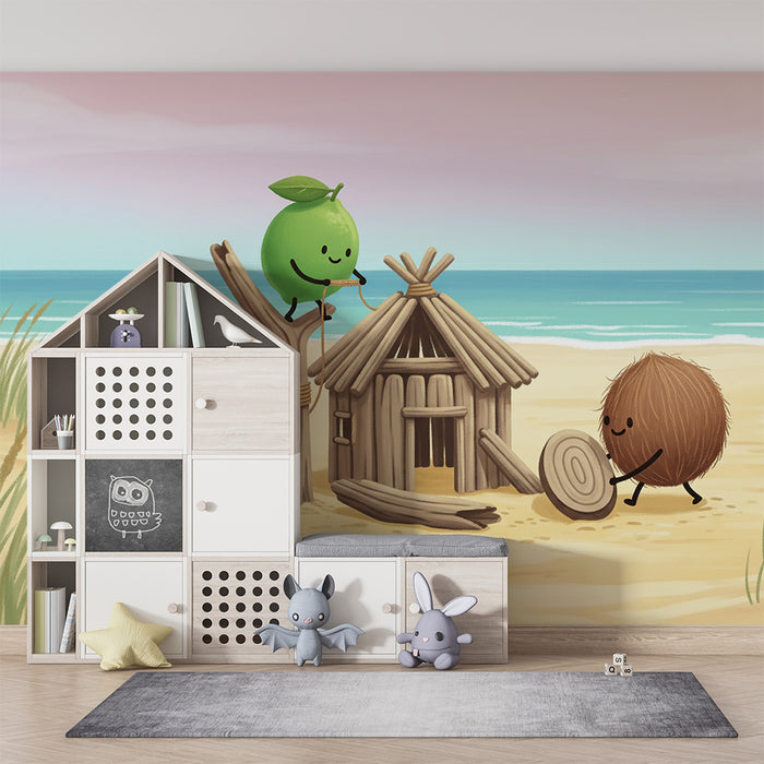 Kinderzimmer-Tapete | Strandabenteuer mit lustigen Früchte-Figuren