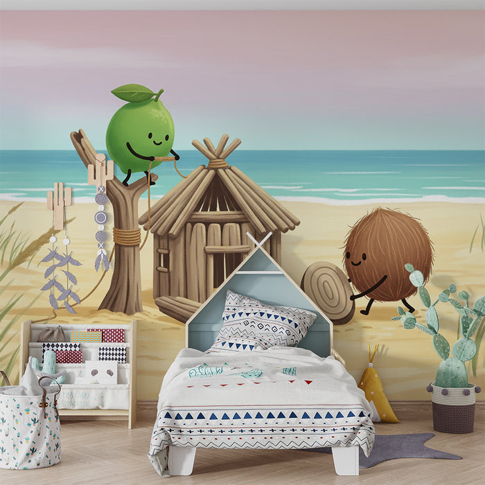 Kinderzimmer-Tapete | Strandabenteuer mit lustigen Früchte-Figuren