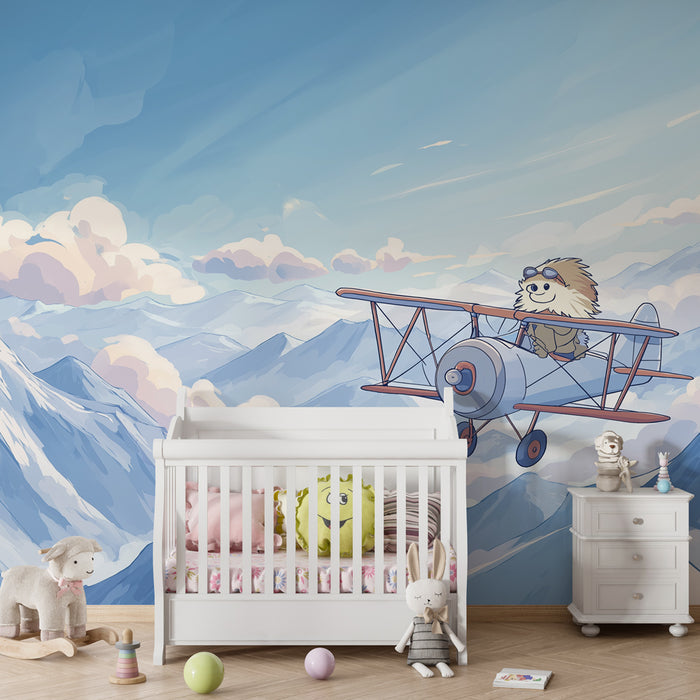 Kinderkamer behang | Luchtsafari met een piloot egel