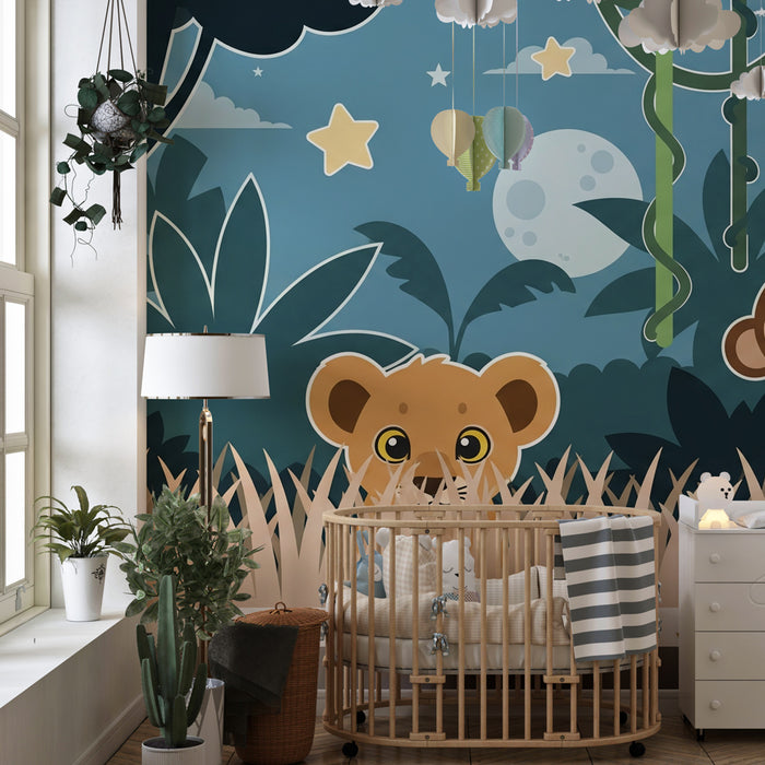 Papel pintado infantil | Aventura animal bajo la luna