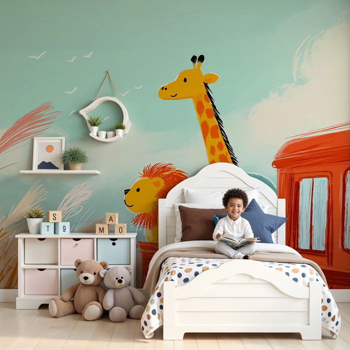 Papier peint chambre enfant | Aventure animalière et couleurs vives
