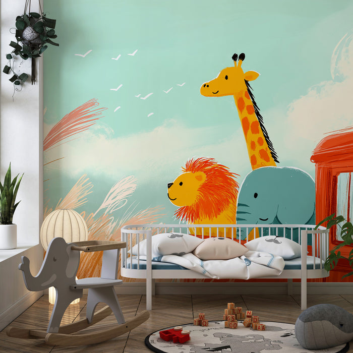 Papier peint chambre enfant | Aventure animalière et couleurs vives