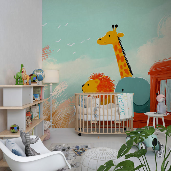 Papier peint chambre enfant | Aventure animalière et couleurs vives