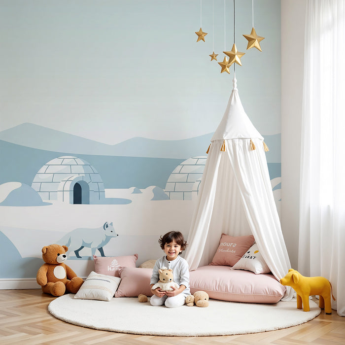 Papel pintado infantil | Aventura ártica con zorros e iglús