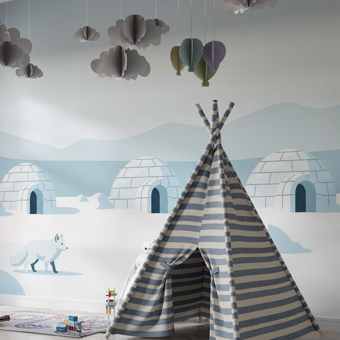 Papel pintado infantil | Aventura ártica con zorros e iglús