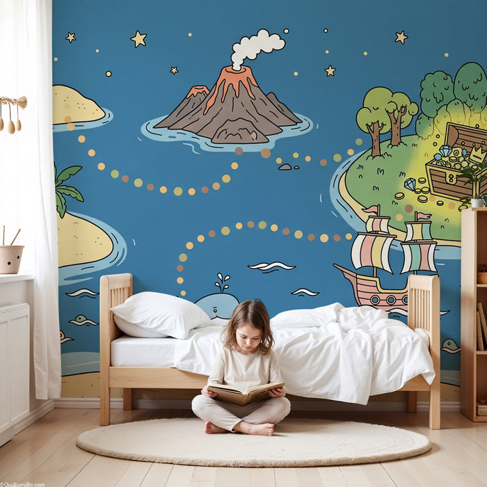 Kinderkamer behang | Avontuurlijke schat op zee