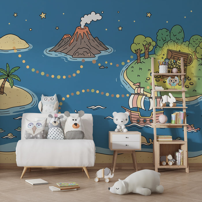 Kinderkamer behang | Avontuurlijke schat op zee
