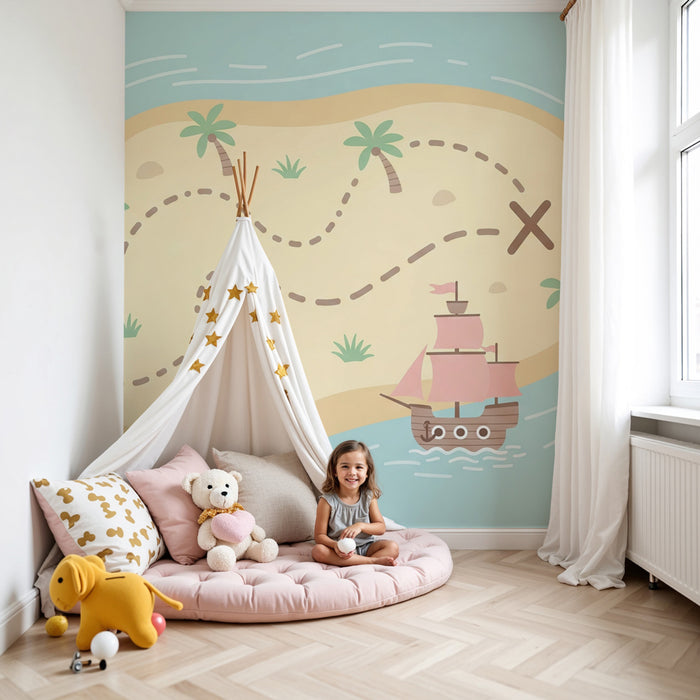 Papel pintado infantil | Aventura en la isla del tesoro desierta