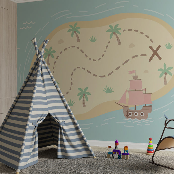 Papel pintado infantil | Aventura en la isla del tesoro desierta