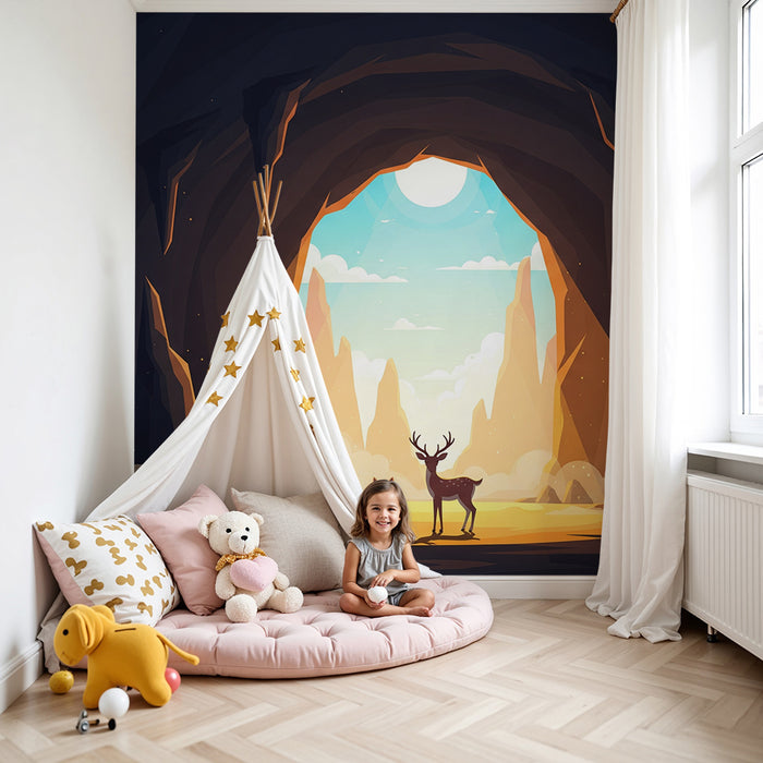 Kids' Room Wallpaper | Cave Adventure with Rabbit and Deer
