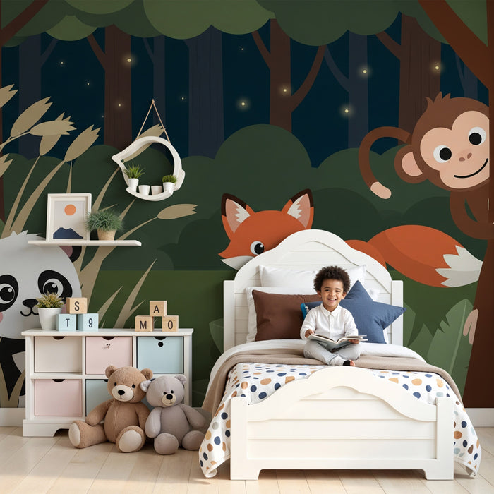 Kids room wallpaper | Adventure in the jungle with fun animals