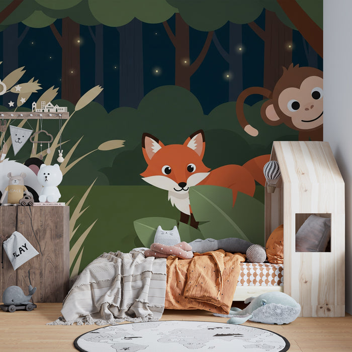 Kids room wallpaper | Adventure in the jungle with fun animals