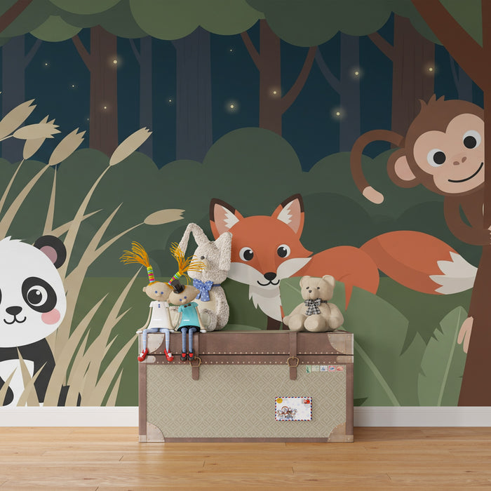 Kids room wallpaper | Adventure in the jungle with fun animals
