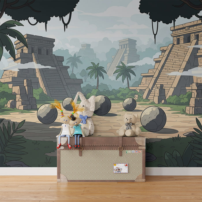 Papier peint chambre enfant | Aventure dans la jungle avec temples incas