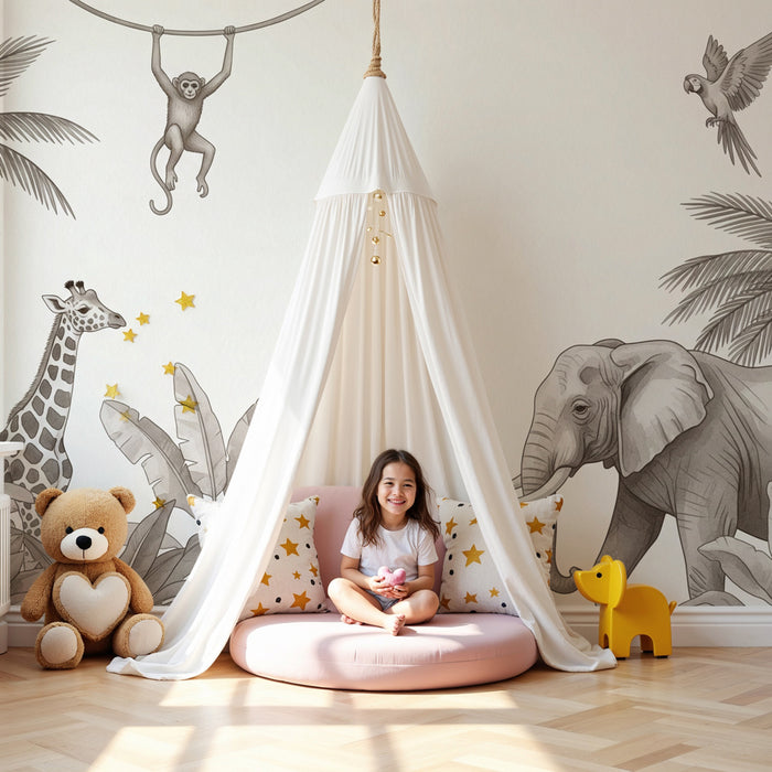 Papier peint chambre enfant | Aventure dans la savane avec des animaux exotiques