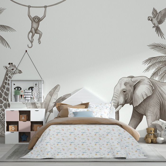 Papier peint chambre enfant | Aventure dans la savane avec des animaux exotiques