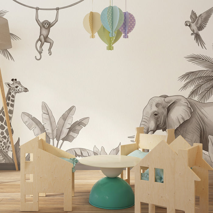 Papier peint chambre enfant | Aventure dans la savane avec des animaux exotiques