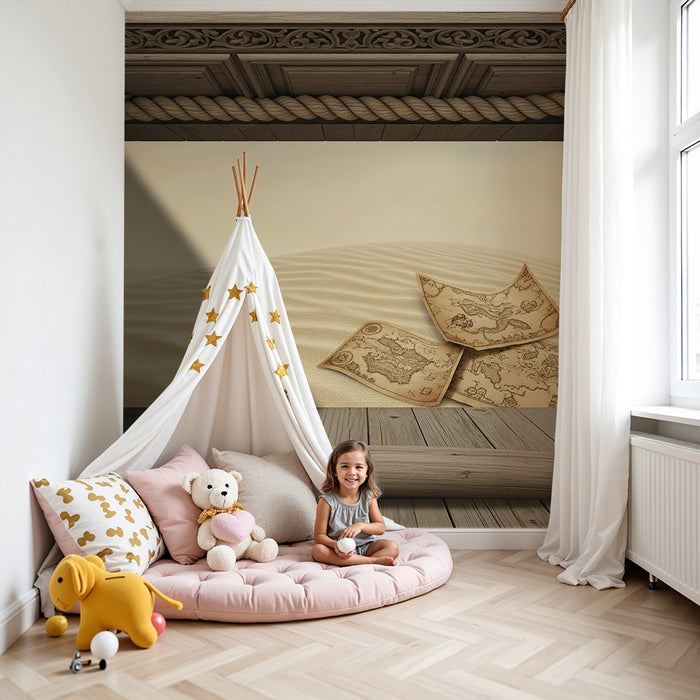 Behang kinderkamer | Woestijnavontuur met oude kaarten