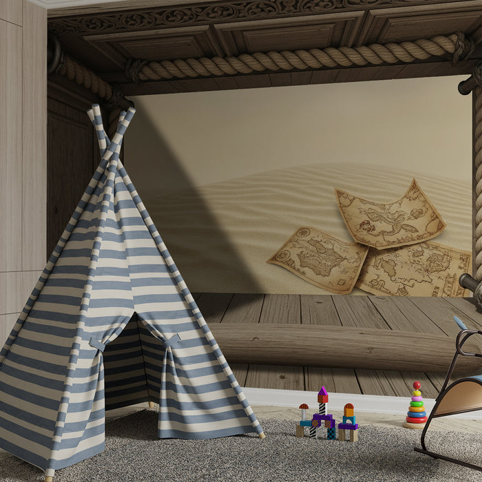 Behang kinderkamer | Woestijnavontuur met oude kaarten